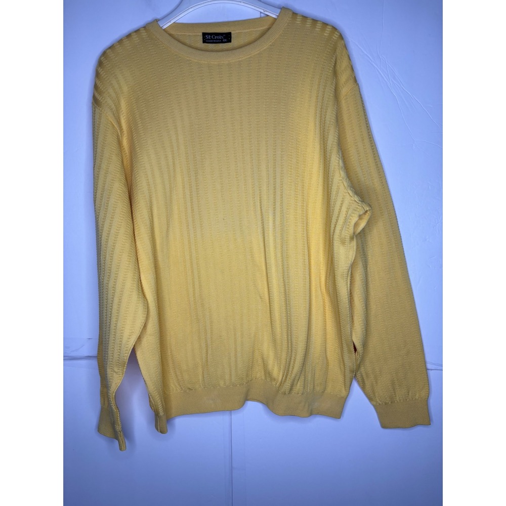 St. Croix Mens Yellow Textured Knit Crewneck Sweater Made in USA XXL Cotton Blen